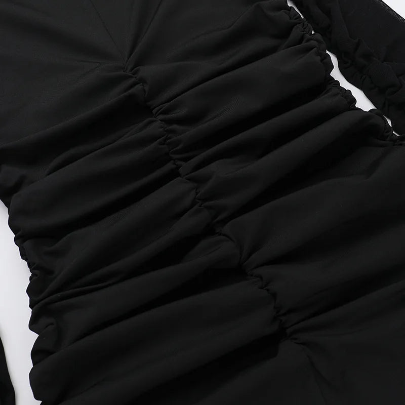 Black Sexy Maxi Dress Women Autumn New Sheer Mesh Long Sleeve Slim Fit Dress Ladies Elegant Bodycon Dresses Clubwear