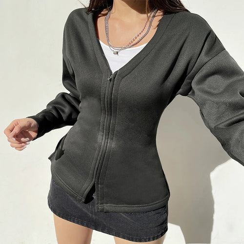 Load image into Gallery viewer, Casual Fleece Autumn Winter Jacket Women Solid Zip Up Coat V Neck Streetwear Basic Outwear Korean Jackets Long Sleeve
