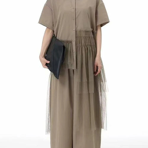 Load image into Gallery viewer, Women Black Mesh Irregular Big Size Long Blouse New Lapel Short Sleeve Shirt Fashion Tide Spring Summer 2025 1DJ1206
