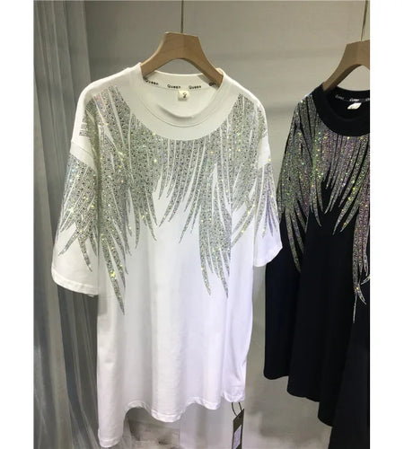 Oversized T Shirts Women's Clothing Heavy Diamond Harajuku Y2k Tops Summer Tees Casual Fashion Tshirt Short Sleeve Camisetas