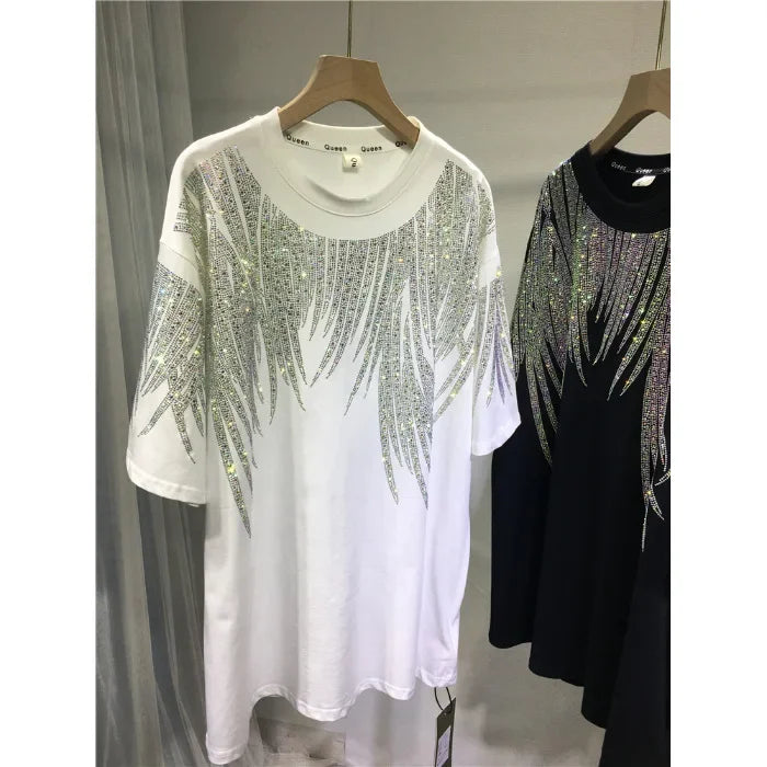 Oversized T Shirts Women's Clothing Heavy Diamond Harajuku Y2k Tops Summer Tees Casual Fashion Tshirt Short Sleeve Camisetas