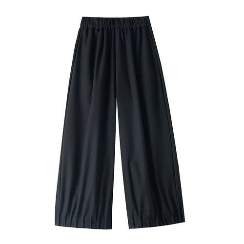 Load image into Gallery viewer, Women Black High Waist Pleated Woolen Ankle-length Pant Grey Versatile Wide Leg Trousers 2024 Autumn Winter Streetwear Simple
