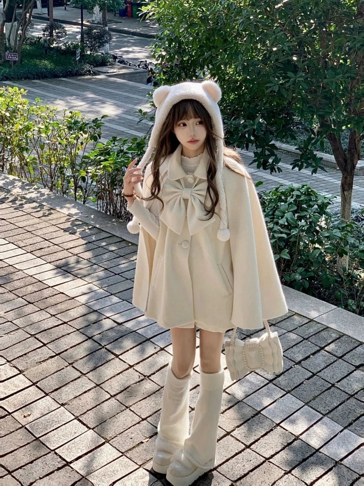 Lolita Sweet Girl Oversized Grunge Jackets Women Y2k Aesthetic Single Breasted Vintage Coats 2025 Harajuku Kawaii Solid Jacket