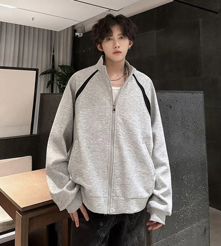 Stand Collar Patchwork Men's Wear Zipper Sweatshirt Contrast Color Casual Male Jacket 2024 Autumn Male Top Trend 9C9026