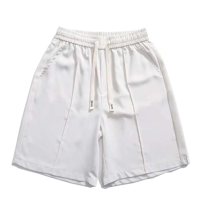 Men's Suit Shorts Ice Silk Solid Color Elastic Waist Pants Summer Casual Fashion Male Clothing Lace-up Design 2025 9W1350