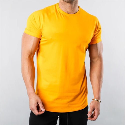 Load image into Gallery viewer, Men Cotton Slim Short Sleeve T-shirt Gym Fitness Workout Shirt Male Summer Casual Solid Tees Tops Bodybuilding Training Clothing
