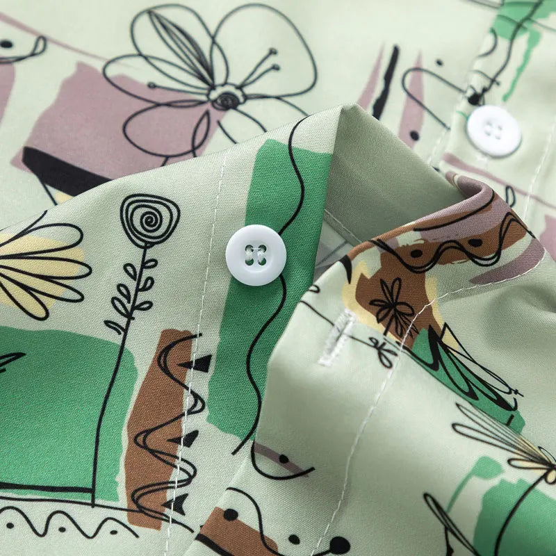 Summer Hawaiian Shirt Harajuku Graffiti Graphic Printed Button Up Beach Blouse Men Hip Hop Casual Baggy Short Sleeve Shirts Tops