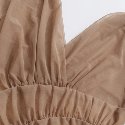 Load image into Gallery viewer, Slimming Sheer Spliced Crimping Sexy Mini Dresses for Women V Neck Long Sleeves Fashion Dress Female Clothing New
