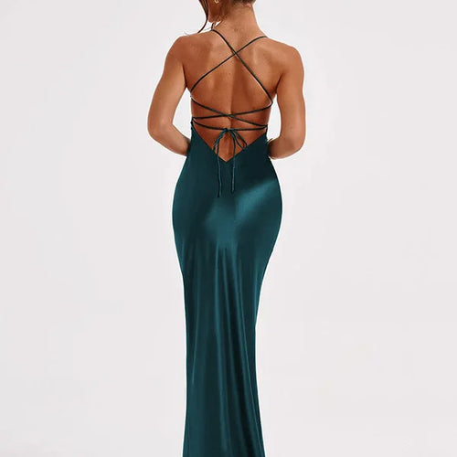 Load image into Gallery viewer, Sexy Spaghetti Strap Bodycon Satin Dress With Open Back Lace Up Female Long Dress Elegant Party Club Evening Dress 2024
