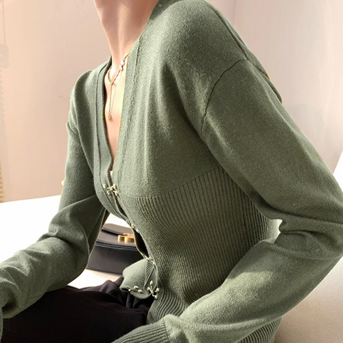 Load image into Gallery viewer, Patchwork Single Breasted Sweaters For Women V Neck Long Sleeve Knitting Slim Sweater Female Fashion Autumn
