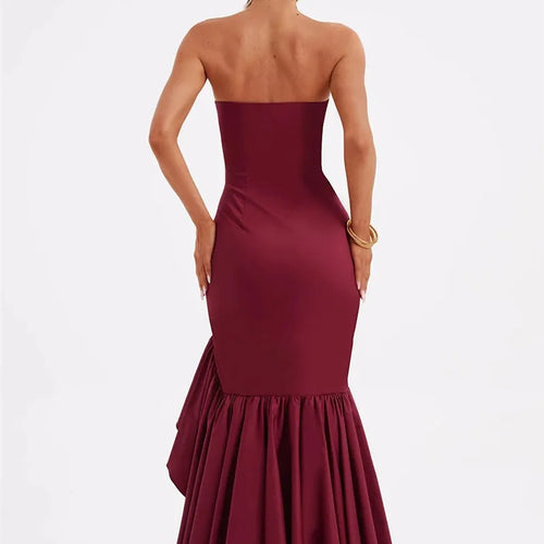 Load image into Gallery viewer, Strapless High Split Ruffle Long Dress For Women Fashion Off-shoulder Backless Sleeveless Bodycon Club Party Sexy Dress
