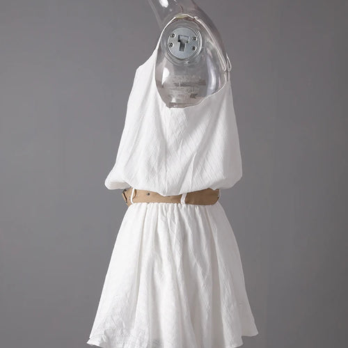 Load image into Gallery viewer, Women White Belted Elegant Spaghetti Strap Mini Dress New Round Neck Sleeveless Fashion Tide Spring Summer 2025 CPG3145
