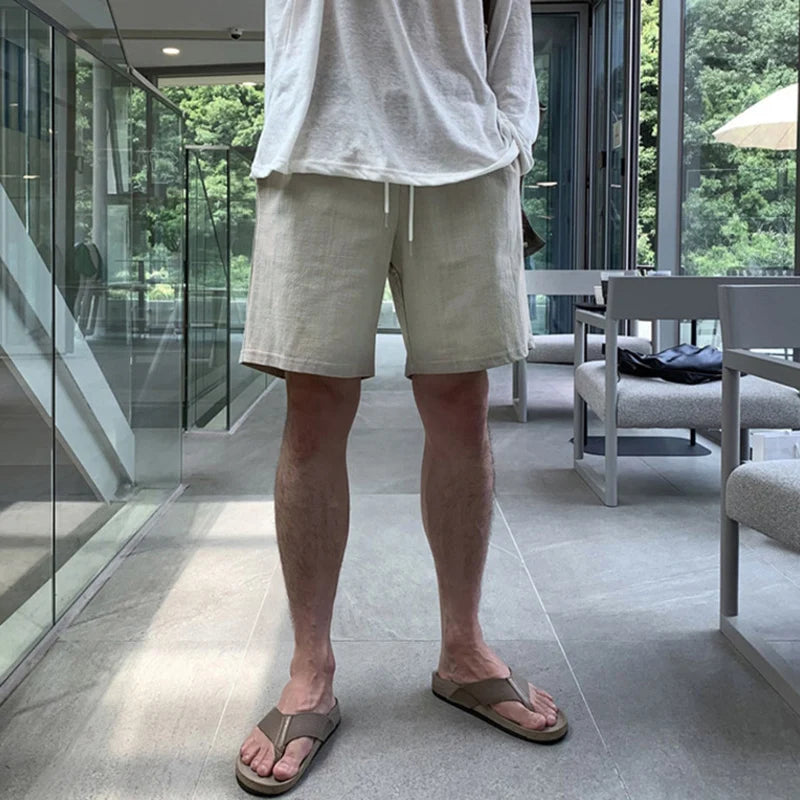 Men Shorts Solid Color Elastic Waist New Korean Five Quarter Short Pants Summer Trend Fashionable Loose Casual Male 9W1363