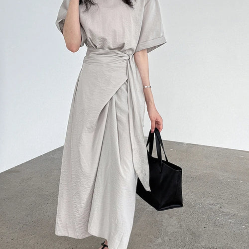 Load image into Gallery viewer, Women Navy Blue Cross Bandage Big Size Elegant Midi Dress New Round Neck Short Sleeve Fashion Spring Summer 2025 1DJ1359
