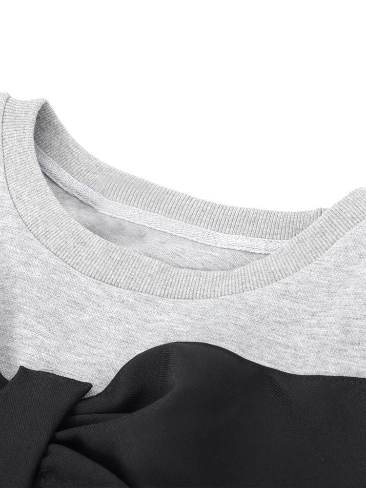 Patchwork Bowkont Sweatshirts For Women Round Neck Long Sleeve Design Casual Loose Sweatshirt Female 2023 Autumn