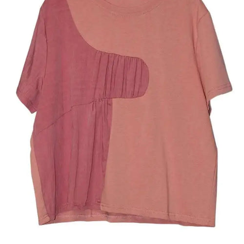 Load image into Gallery viewer, Women White Pleated Spliced Big Size Casual T-shirt New Round Neck Short Sleeve Fashion Tide Spring Summer 2025 1DJ0615
