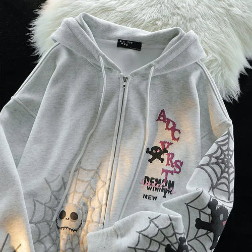 Load image into Gallery viewer, Spider Print Harajuku Sweatshirts Coats Women Clothes Streetwear BF Hoodies Chic Hooded Y2k Tops Casual Zipper Oversized Hoodie
