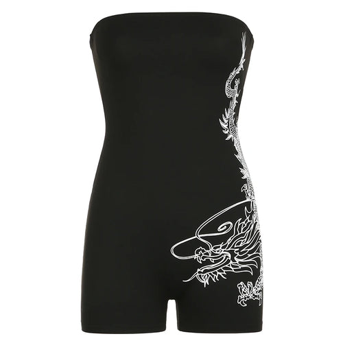 Load image into Gallery viewer, Streetwear Dragon Printed Fitness Summer Playsuit Women Strapless Fashion Gothic Dark One Piece Bodysuit Rompers Hot
