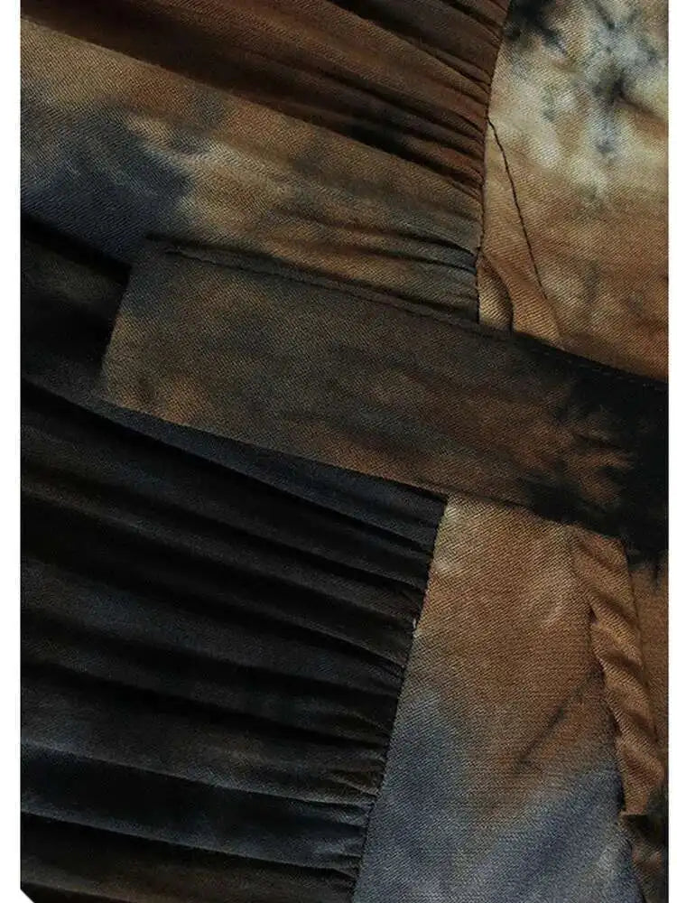 Women Tie Dye Pleated Big Size Casual Strap Dress New Square Collar Sleeveless Fashion Tide Spring Autumn 2025  1DH6611