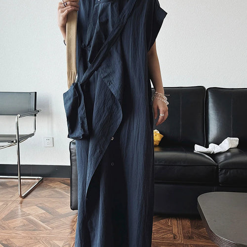 Load image into Gallery viewer, Women  Beige Ruffles Big Size Elelgant Long Dress New Stand Collar Short Sleeve Fashion Tide Spring Summer 2025 1DJ1406
