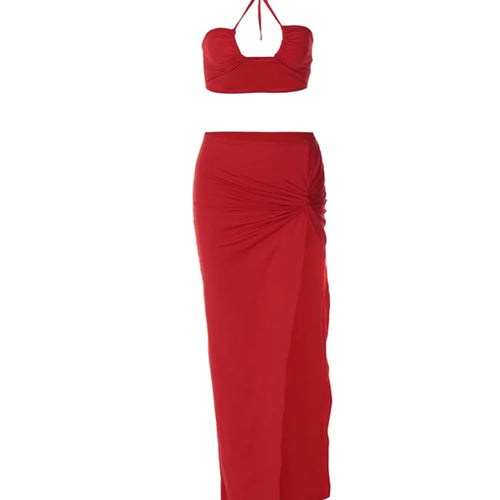 Load image into Gallery viewer, Flower Decoratio Lace Wrap Chest Sexy Temperament Split Longuette Summer Women's NewDress Evening Two-Piece Dress
