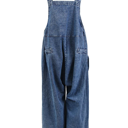 Load image into Gallery viewer, High Waist Blue Pocket Big Size Denim Overalls Trousers New Loose Fit Pants Women Fashion Tide Spring Autumn 2025 1K16401

