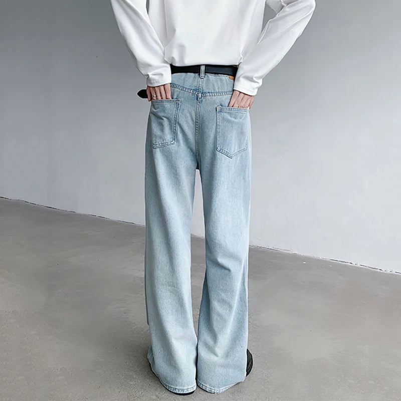 Worn-out Micro Flared Jeans Streetwear Male Loose Straight Denim Pants Wide Leg Simple Korean Casual Bottoms 9C7132