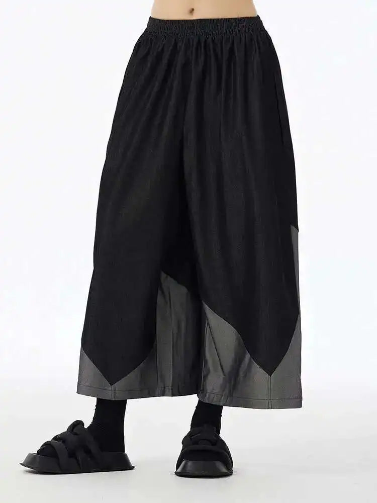 High Elastic Waist Black Denim Color-block Long Wide Leg Jeans New Women Trousers Fashion Tide Spring Autumn 2025 1DH6715