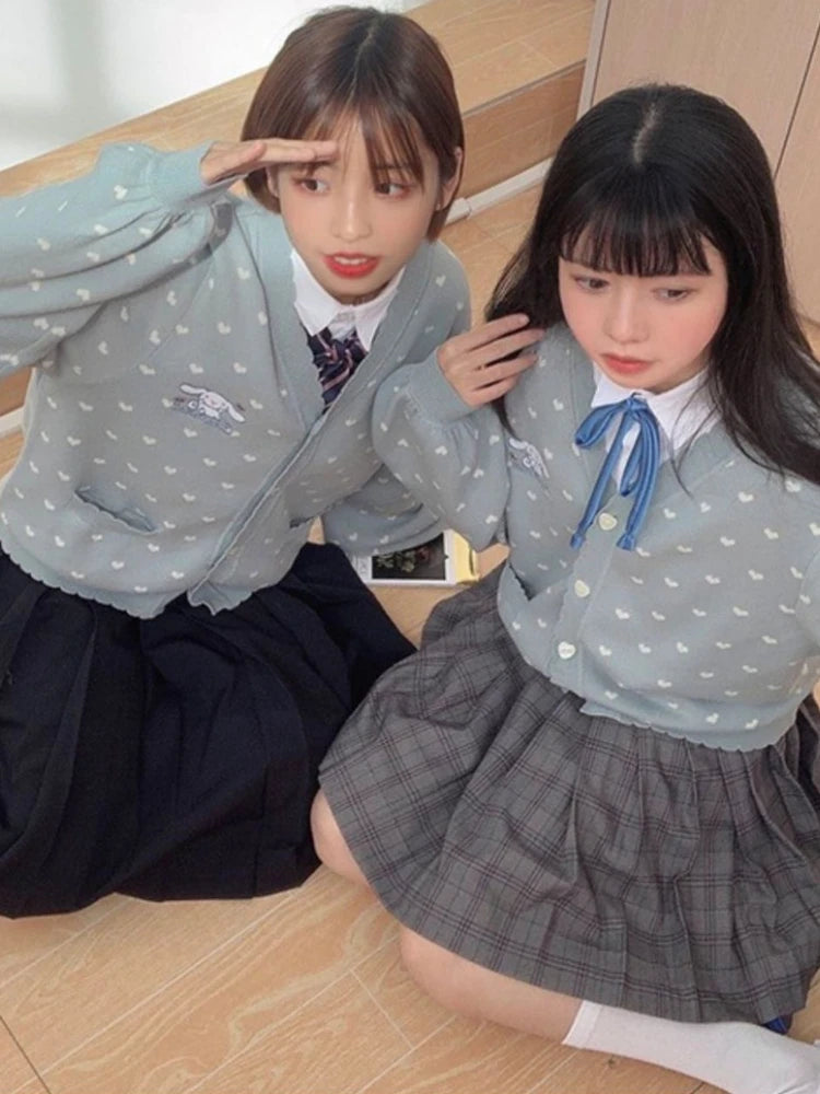 Japanese Kawaii Cartoon Embroidery Cardigans Y2k Aesthetic Women Knitted Star Jacquard Tops Streetwear Preppy Stylel Loose Coats