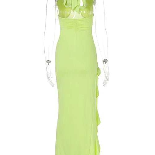 Load image into Gallery viewer, Flower Draped Split Long Dress For Women Fashion Halter Deep V Neck Sleeveless Backless Bodycon Club Party Long Dress
