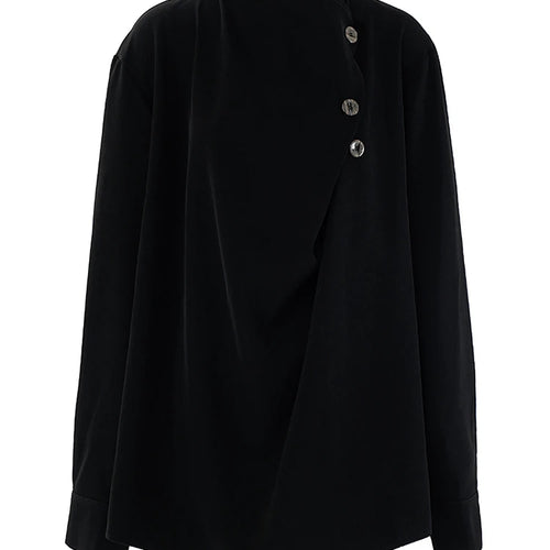 Load image into Gallery viewer, Women Brown Button Irregular Big Size Blouse New Stand Collar Long Sleeve Shirt Fashion Tide Spring Autumn 2025 CPG2111
