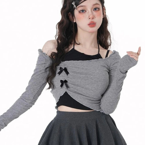 Load image into Gallery viewer, 2025 Autumn New Slim Two Pieces Set Women Grunge Knitted Pleated Bow Tops + Sleeveless Halter Solid Vest Y2k Aesthetic Fashion
