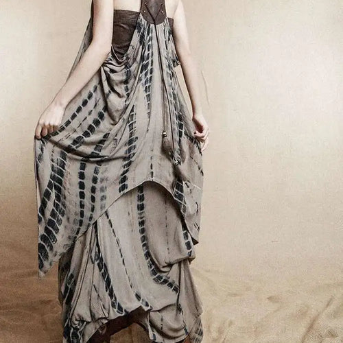 Load image into Gallery viewer, Women Brown Irregular Spliced Tie Dye Vintage Long Strapless Dress New Sleeveless Fashion Tide Spring Autumn 2025 1DH9375
