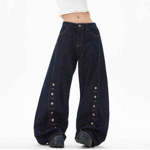 Load image into Gallery viewer, Streetwear Male Jeans Buttonhole Loose Curved Knife Jean Trendy High Street New American Tide Design Wide Leg Men 9W1198
