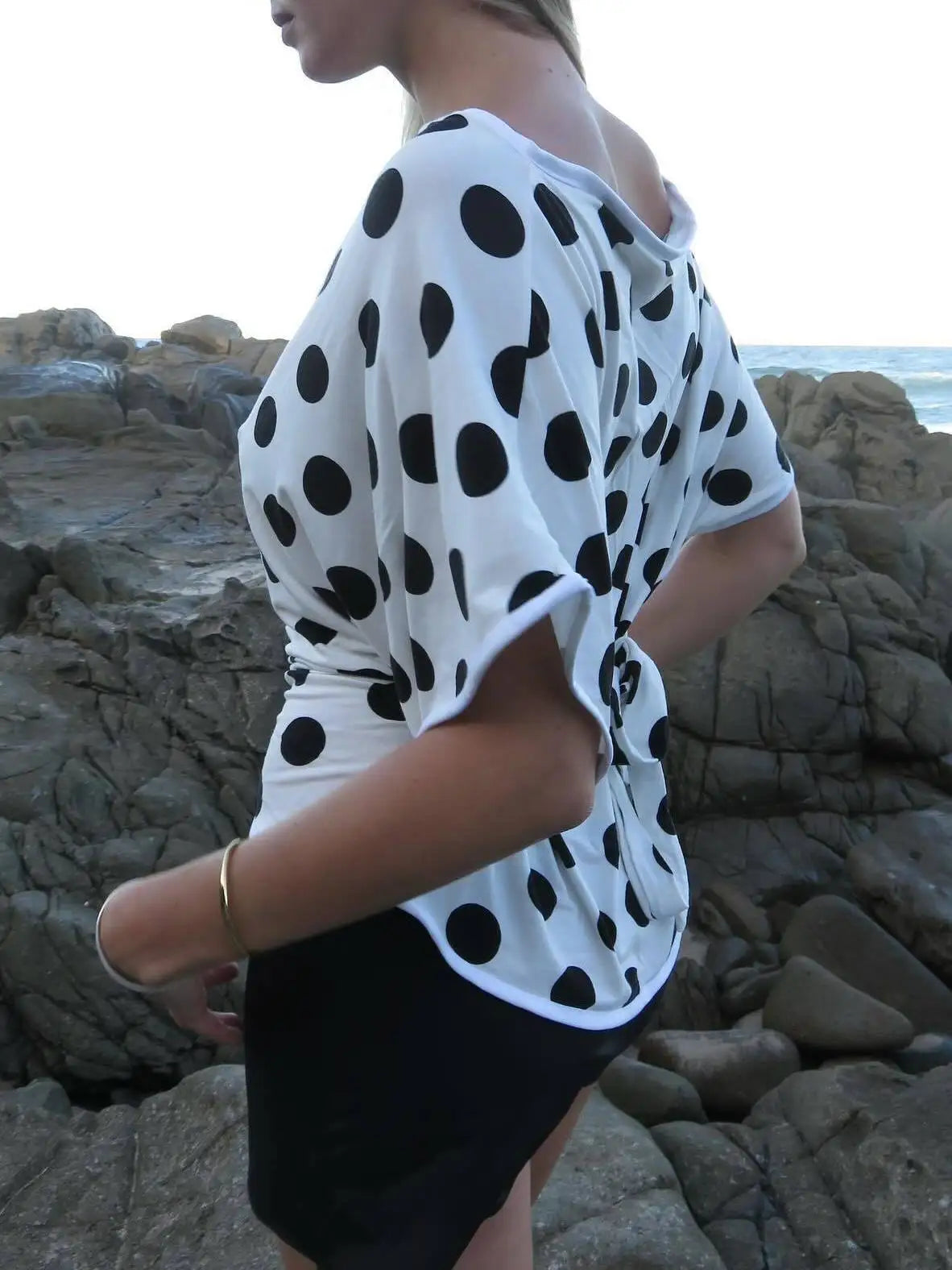 Temperament Slanted Shoulder Polka Dot Hollow Patchwork Dress Women Sexy Backless Tight Spring/summer Party Beachwear