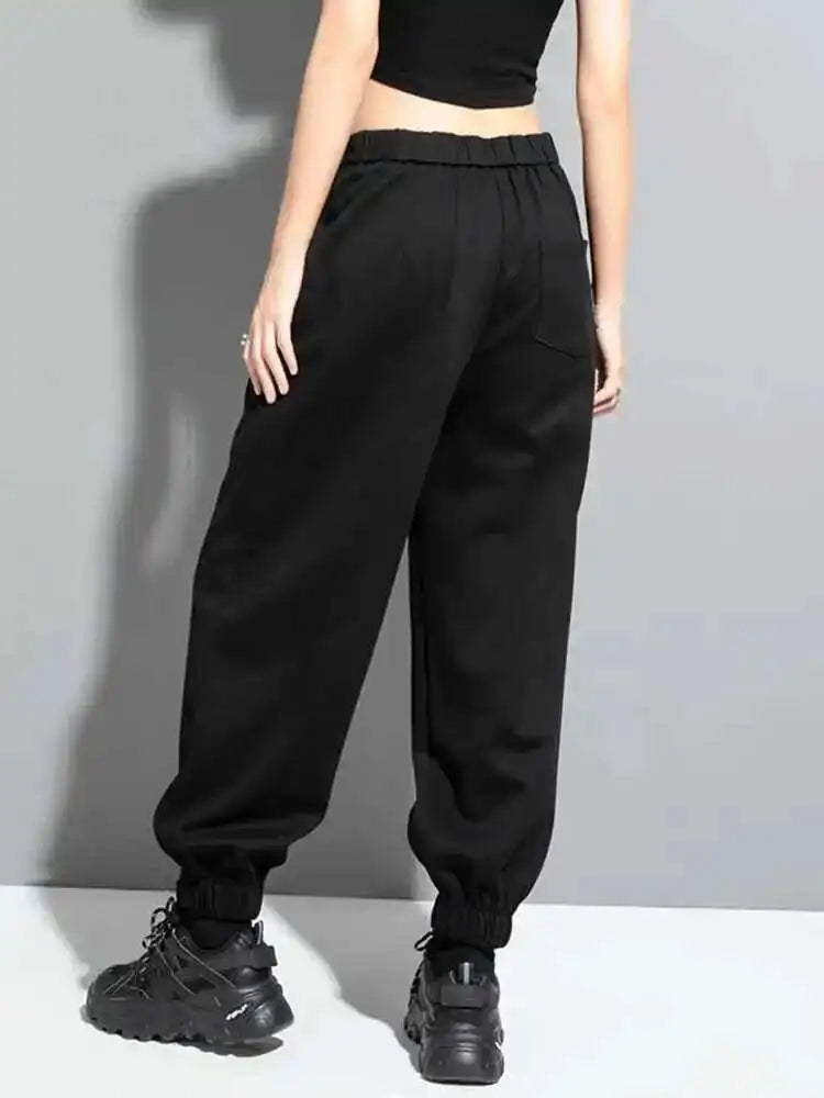 High Elastic Waist Black Irregular Long Harem Pants New Loose Fit Trousers Women Fashion Tide Spring Autumn 2025 1DF1325