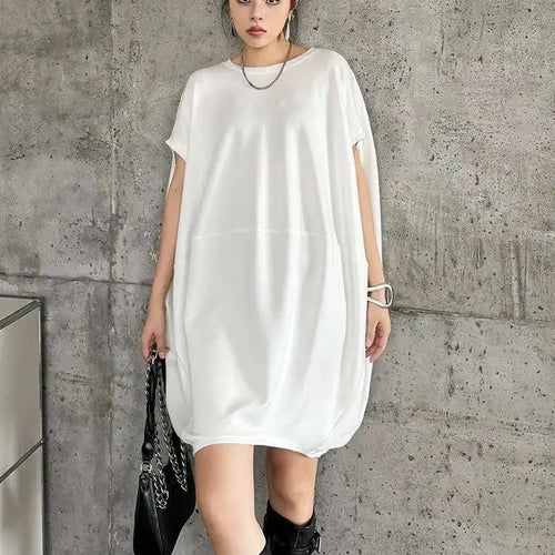 Load image into Gallery viewer, Women Black White Brief Big Size Casual Mini Dress New Round Neck Short Sleeve Fashion Tide Spring Summer 2025 1DH5840
