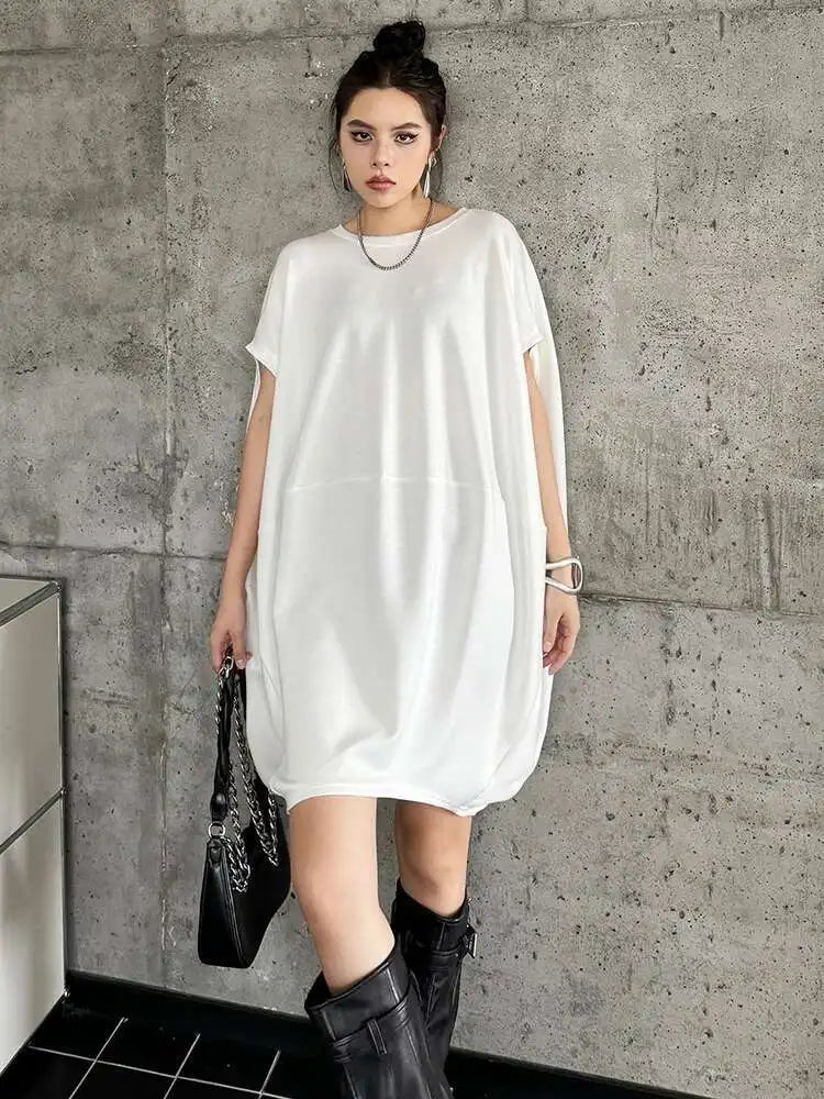 Women Black White Brief Big Size Casual Mini Dress New Round Neck Short Sleeve Fashion Tide Spring Summer 2025 1DH5840