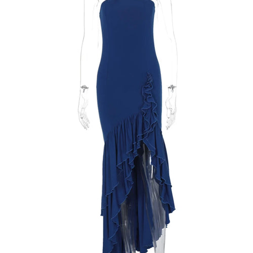 Load image into Gallery viewer, Strapless High Split Ruffle Long Dress For Women Fashion Off-shoulder Backless Sleeveless Bodycon Club Party Sexy Dress
