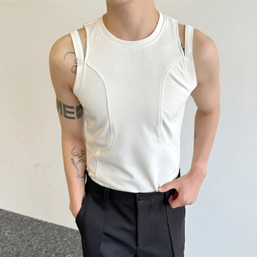 Load image into Gallery viewer, Summer Splicing Design Male Top Solid Color Elastic Tank Top Round Collar Menwear Sexy Style Fashion Tide 9C5940
