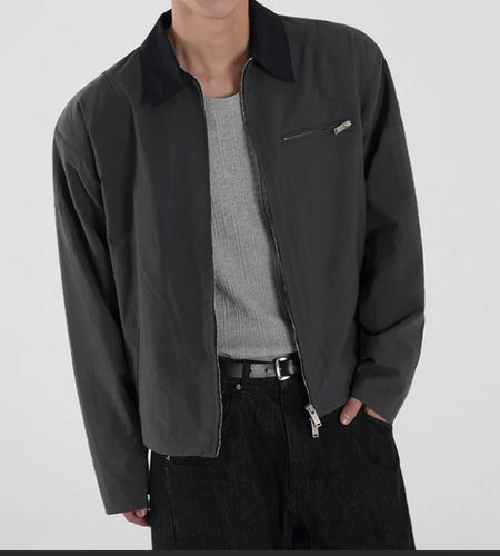 Men's Casual Zipper Jacket New Spring Loose Lapel Jackets Trendy Korean Handsome Simple Solid Color Clothing 9W1444