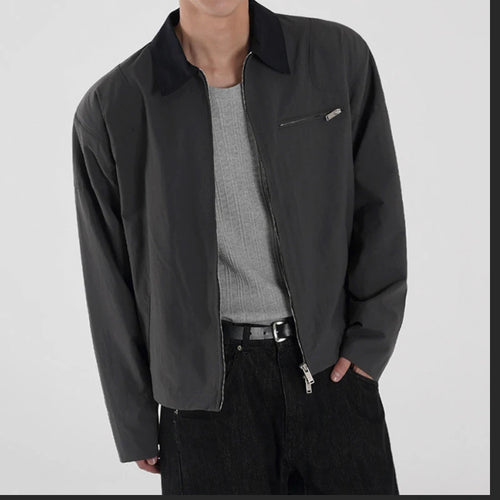 Load image into Gallery viewer, Men&#39;s Casual Zipper Jacket New Spring Loose Lapel Jackets Trendy Korean Handsome Simple Solid Color Clothing 9W1444
