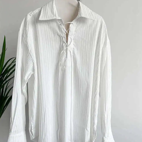 Load image into Gallery viewer, Women White Big Size Bandage Blouse New Round Neck Long Sleeve Loose Fit Shirt Fashion Tide Spring Autumn 2025 1DH1737
