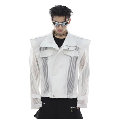 Load image into Gallery viewer, Deconstruction Mesh Splicing Jacket Niche Design Punk Sun Protection 2025 Spring Male Thin Motorcycle Jackets Tide 9C274
