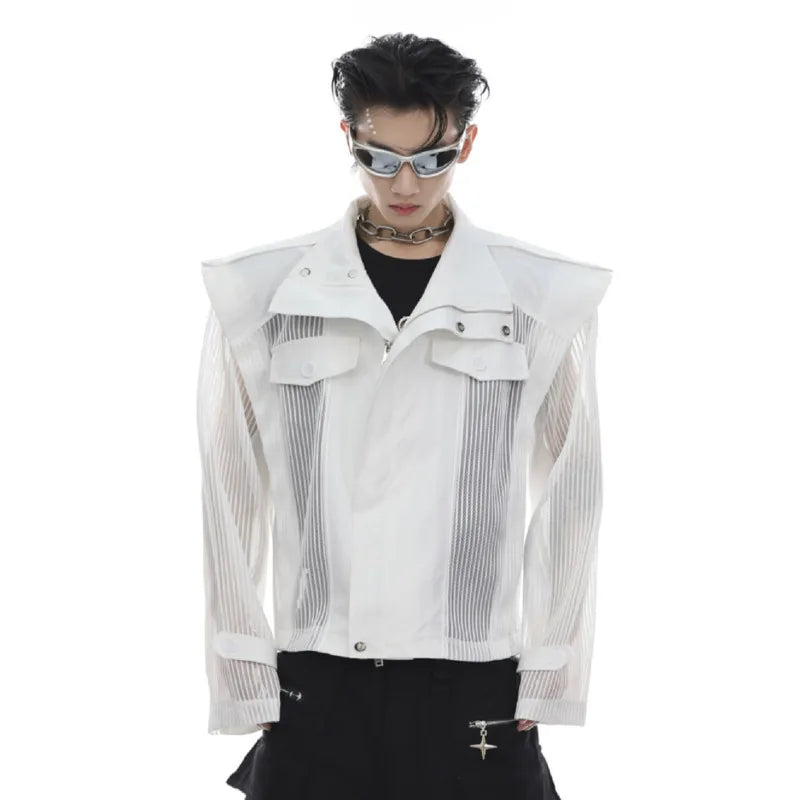 Deconstruction Mesh Splicing Jacket Niche Design Punk Sun Protection 2025 Spring Male Thin Motorcycle Jackets Tide 9C274