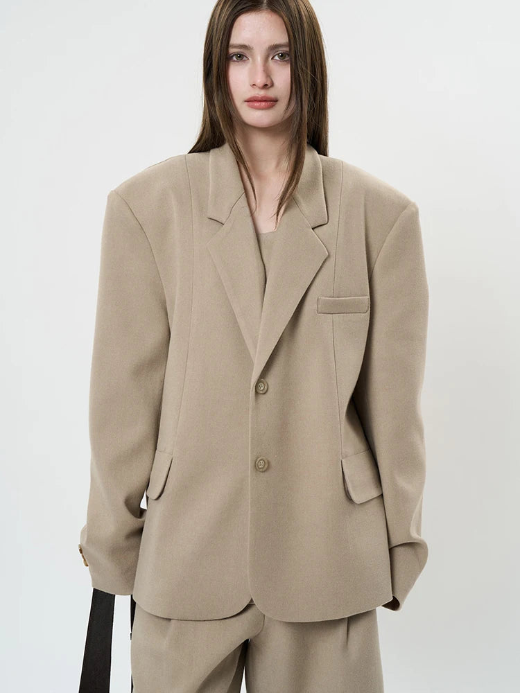 Women Gray Brief Shaped Elegant Big Size Blazer New Lapel Long Sleeve Jacket Fashion Tide Spring Autumn 2025 1DH9578