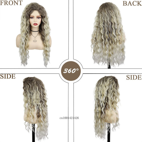 Load image into Gallery viewer, Ash Blonde Wig Synthetic Long Curly Hair Wigs for Women Fluffy Hairstyle Wave Ombre Wig Costume Carnival Party Regular Curly Wig
