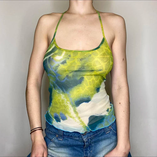 Load image into Gallery viewer, Casual Tie Dye Skinny Halter Top Short Backless Holidays Sexy Streetwear Summer Crop Tops for Women Y2K Retro Outfits
