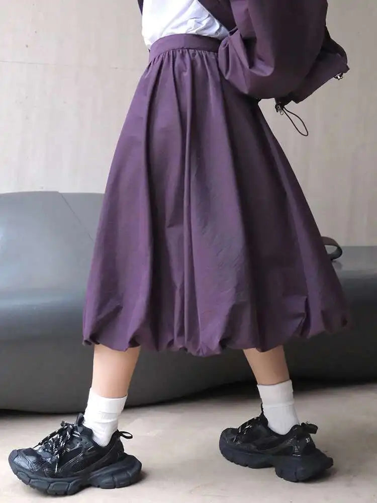 High Waist Purple Blue Pleated Shaped Elegant A-line Half-body Skirt Women Fashion Tide New Spring Autumn 2025 1DH6529