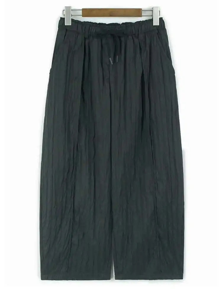 High Elastic Waist Gray Pleated Drawstring Long Wide Leg Pants New Trousers Women Fashion Tide Spring Autumn 2025 1DH8937
